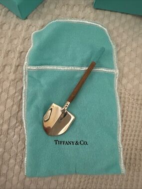 Tiffany & Co. Silver Mini Trowel with Brown Wood Handle Tiffany Blue Pouch & Box